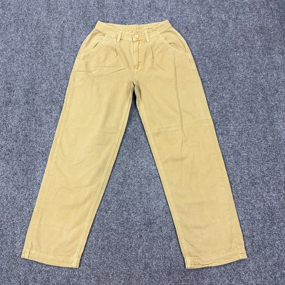 Free People Pants Womens 0 Beige Pleated Twill Chino Straight Leg Relaxed Casual